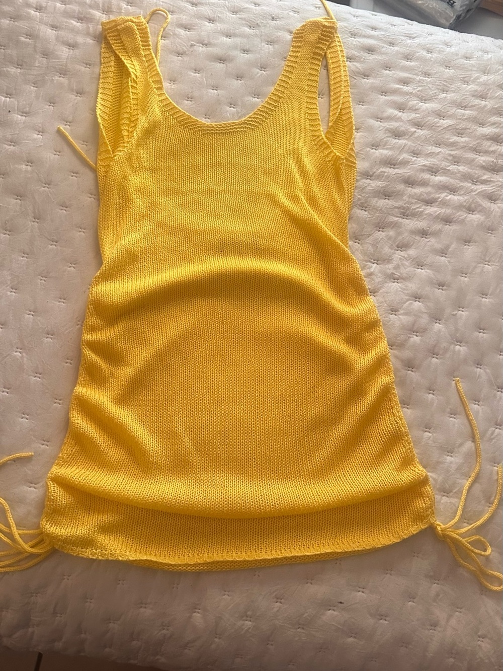 Yellow Knit Tank Top with Side Tie Details